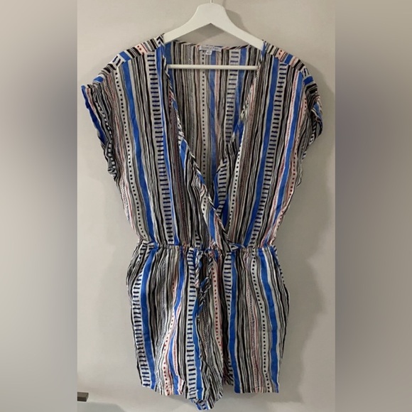 Patrons of Peace Vertical Striped Short Sleeve Romper Red/ Blue/ White/Black - Picture 3 of 6